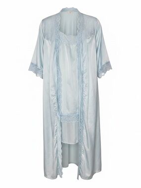 Vintage LOU Paris Ice Blue Lace Satin Robe & Gown Set – Made in France Sz 40